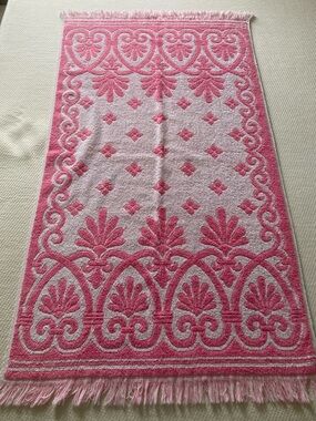 Pink and white vintage Cannon towel with fringe